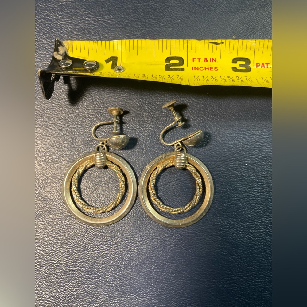 Vintage Double-Ring Screwback Earrings - Brass Tone